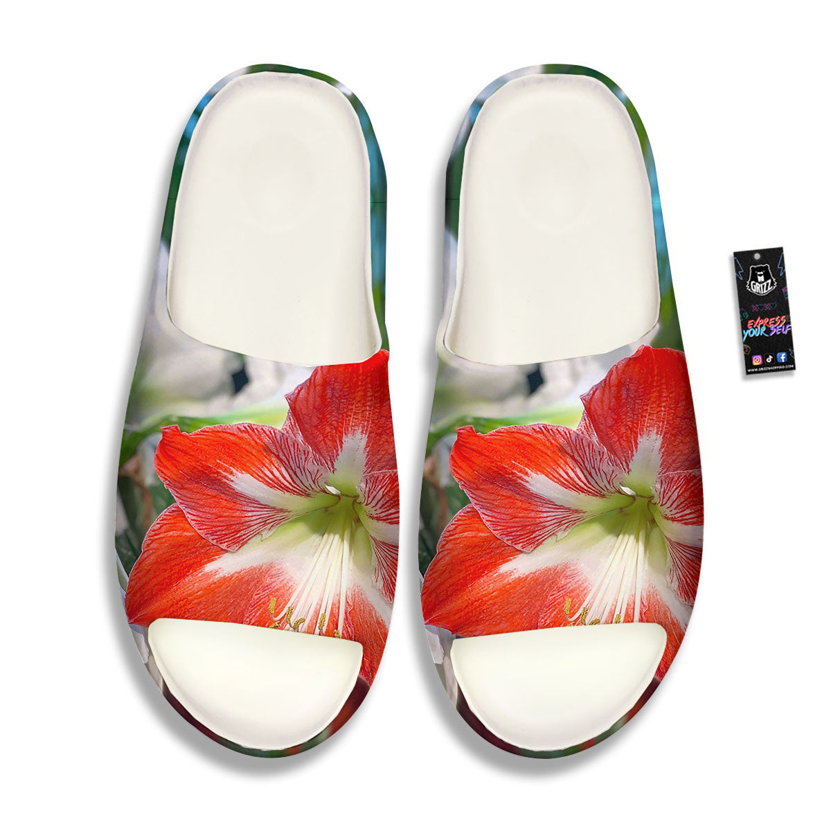 Amaryllis White And Red Print Sandals-grizzshop