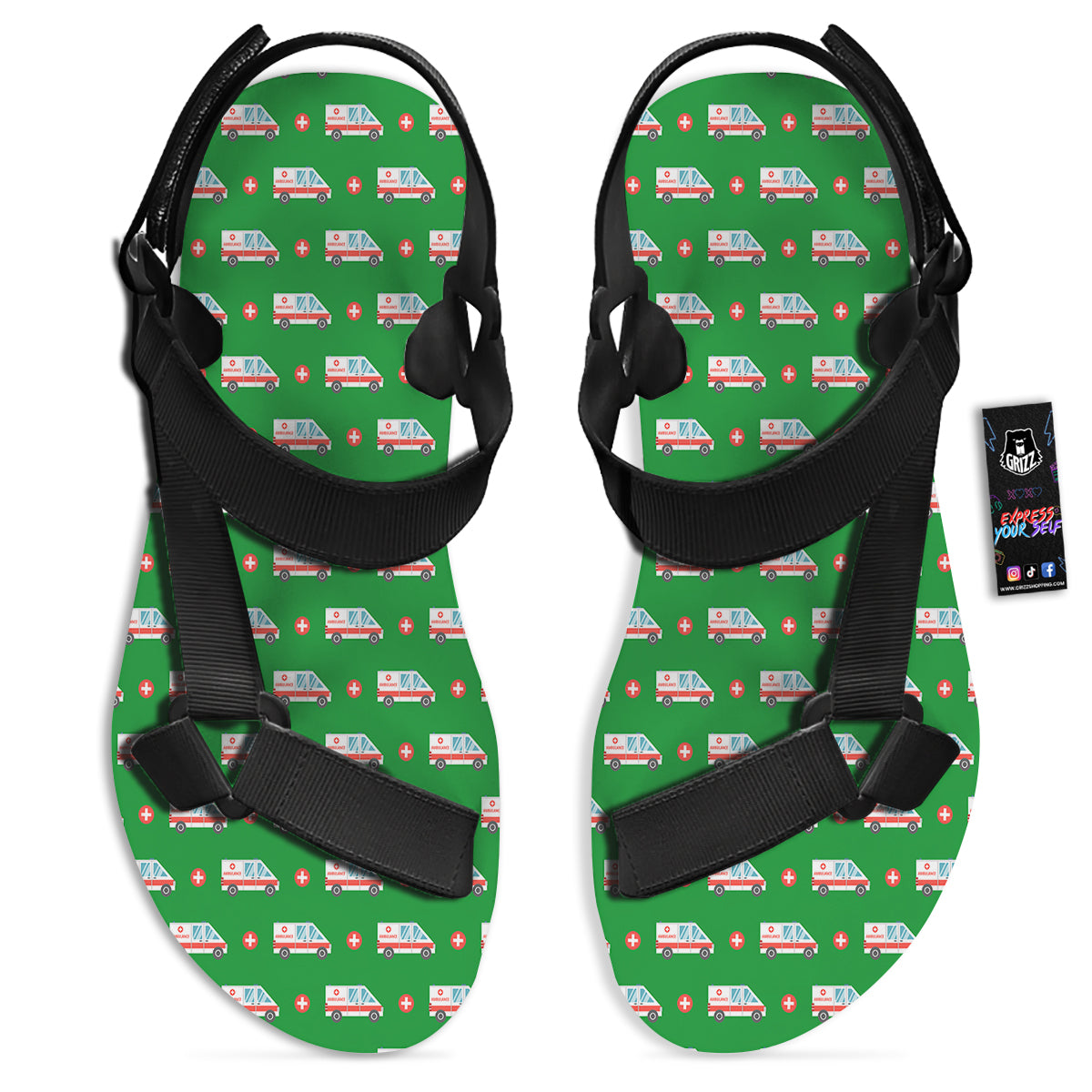 Ambulance Car Paramedic Print Pattern Black Open Toe Sandals-grizzshop