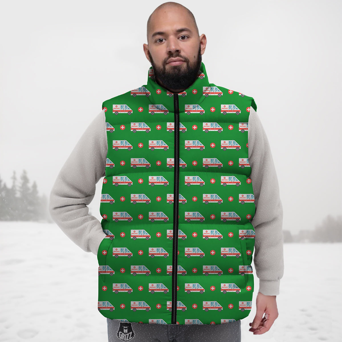 Ambulance Car Paramedic Print Pattern Down Vest-grizzshop
