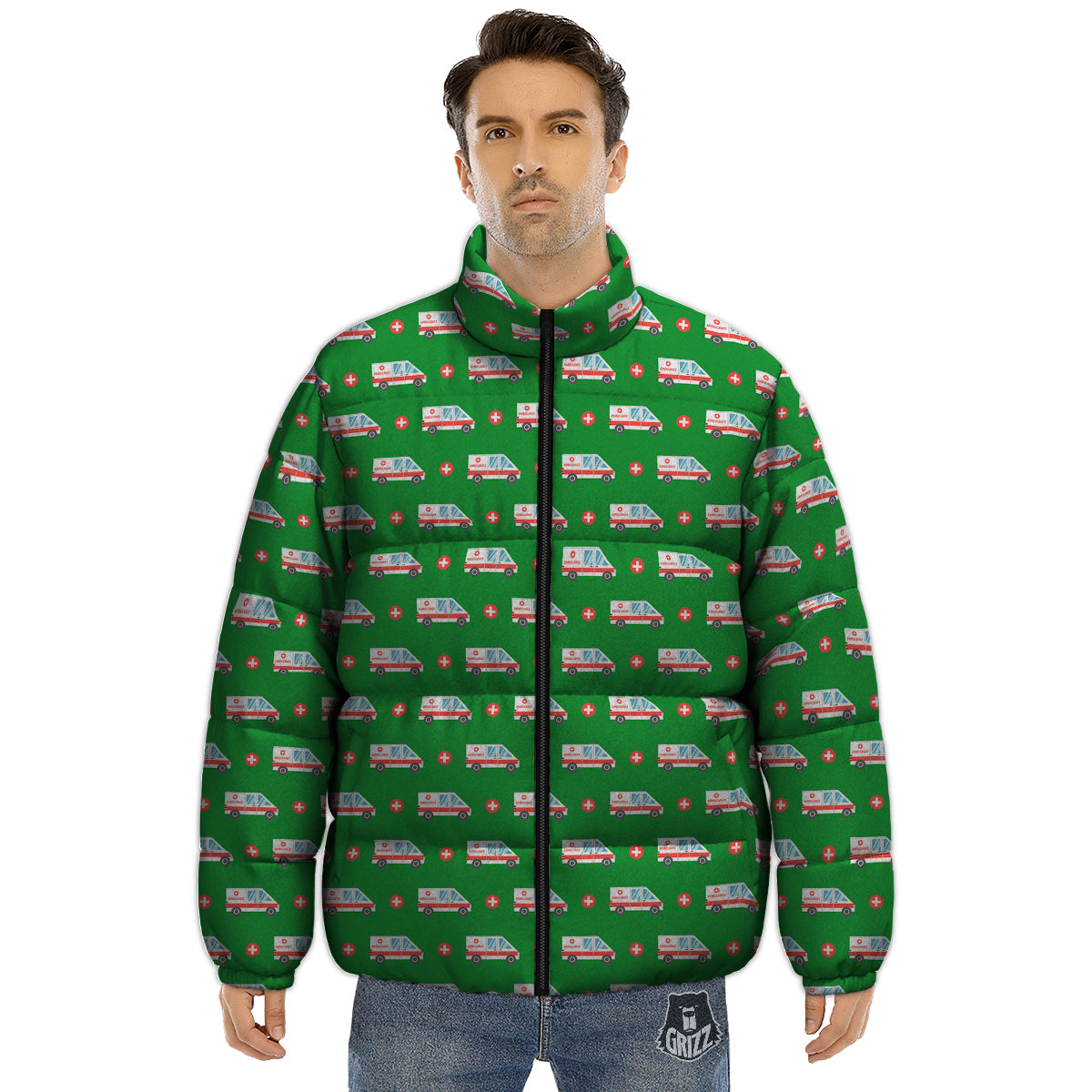 Ambulance Car Paramedic Print Pattern Puffer Jacket-grizzshop