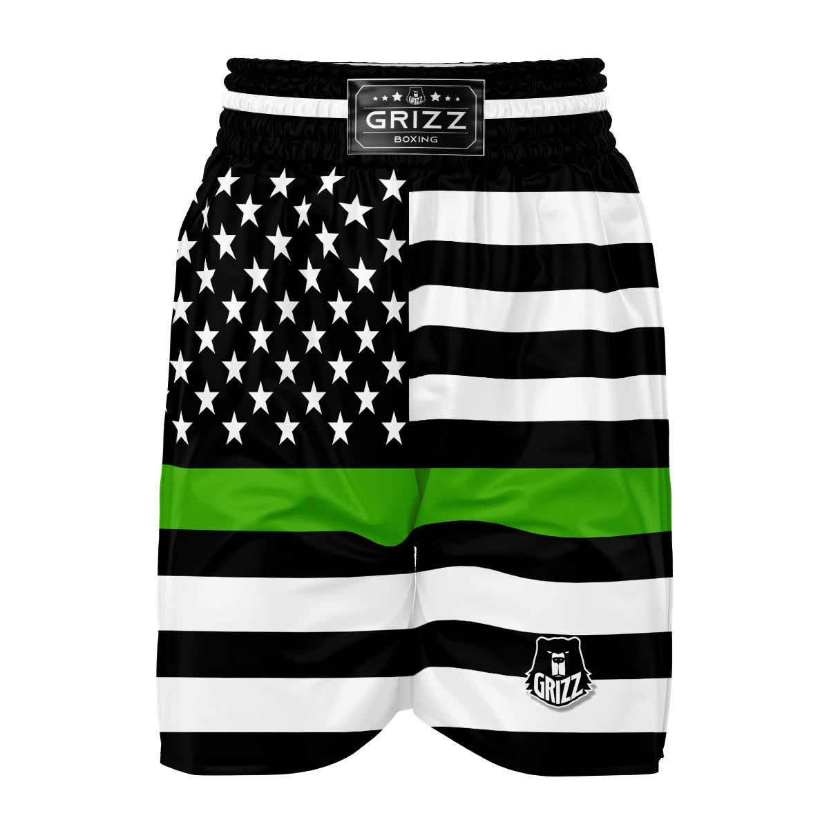 America Flag Green Thin Line Boxing Shorts-grizzshop