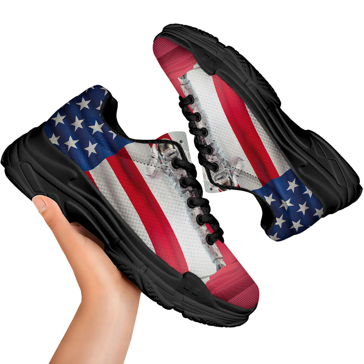 American Astronaut Print Black Chunky Shoes-grizzshop