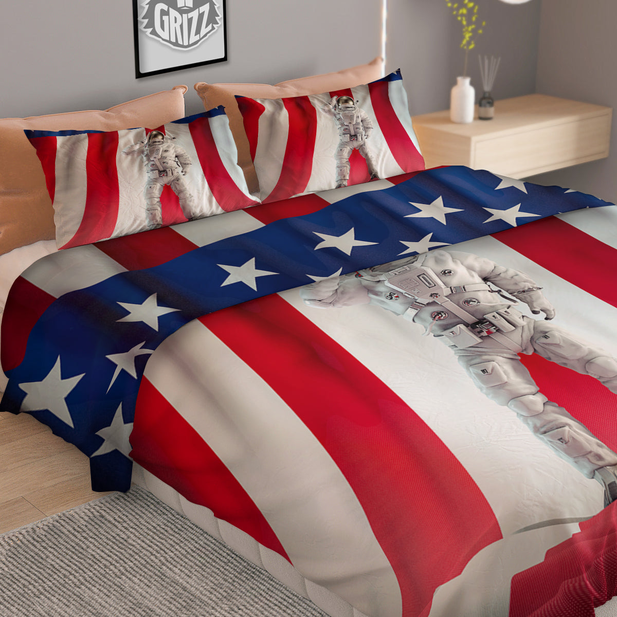 American Astronaut Print Duvet Cover Bedding Set