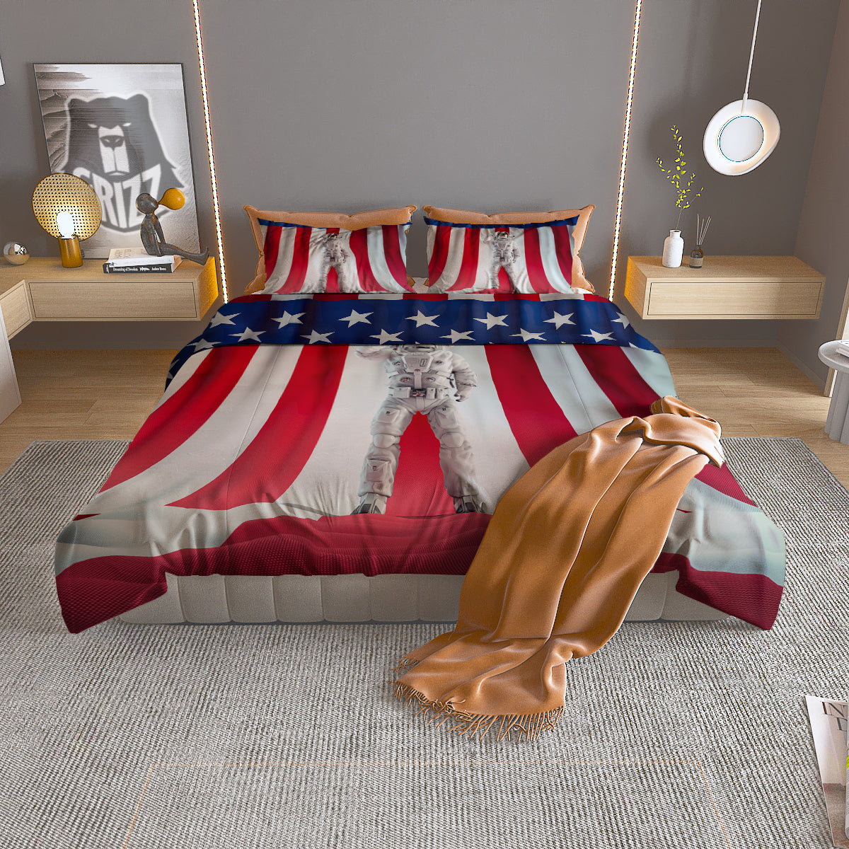 American Astronaut Print Duvet Cover Bedding Set