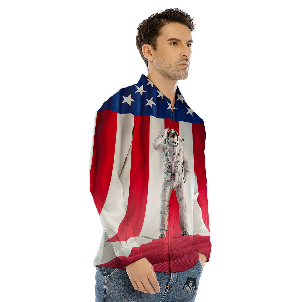 American Astronaut Print Men's Dress Shirts-grizzshop