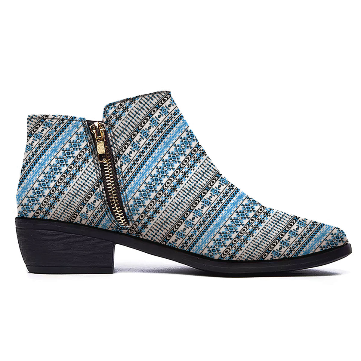American Aztec Blue Native Print Pattern Ankle Boots-grizzshop
