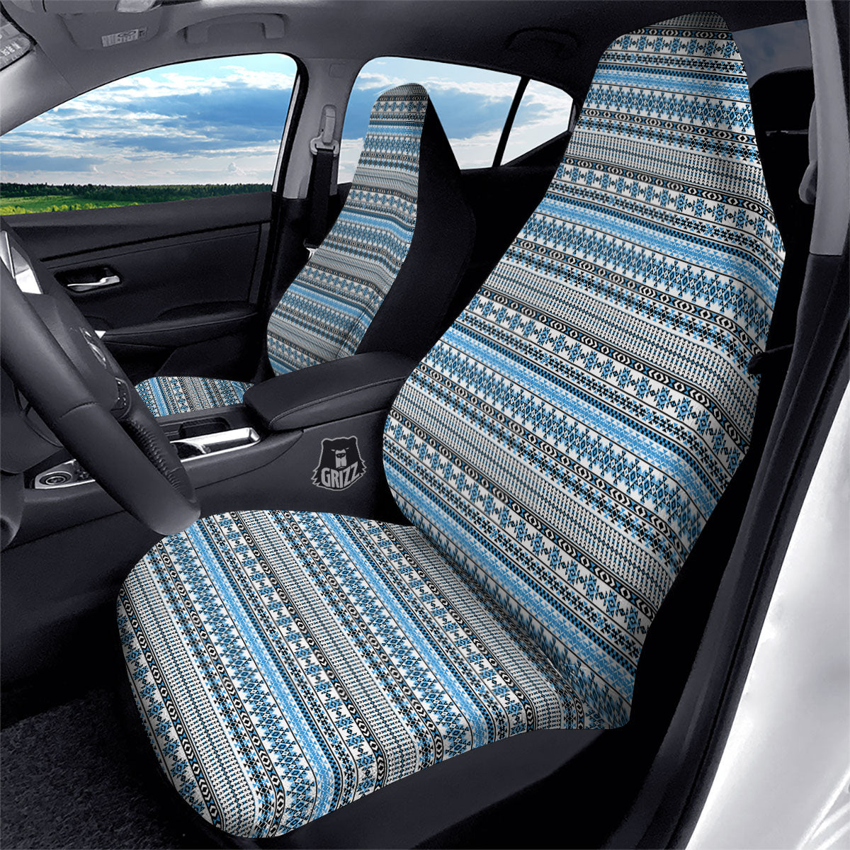 American Aztec Blue Native Print Pattern Car Seat Covers-grizzshop