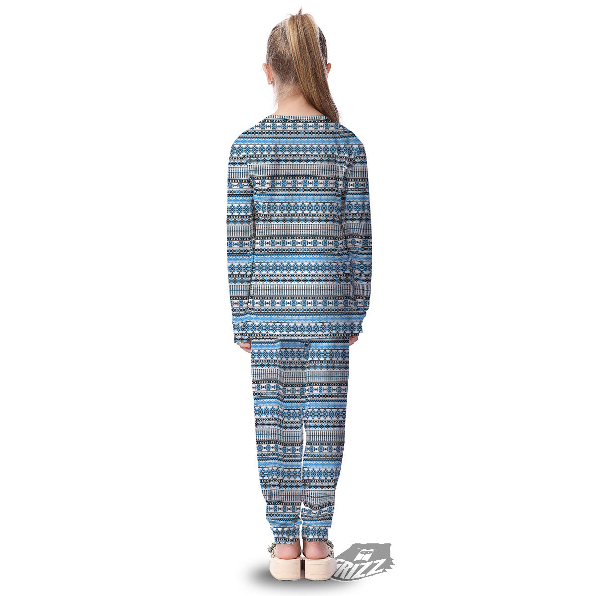 American Aztec Blue Native Print Pattern Kid's Pajamas-grizzshop