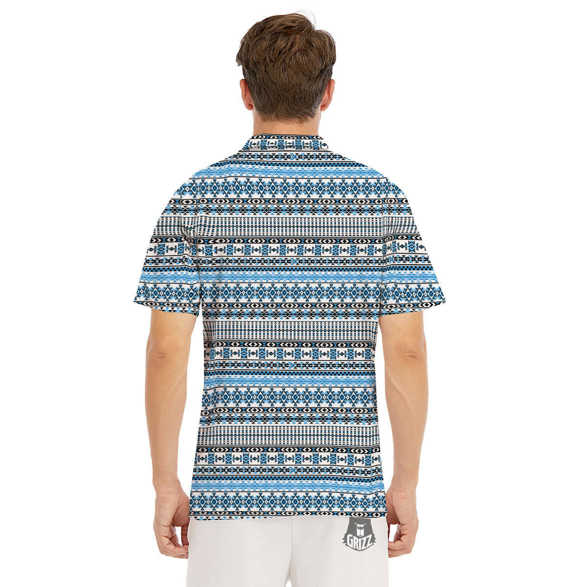 American Aztec Blue Native Print Pattern Men's Golf Shirts-grizzshop