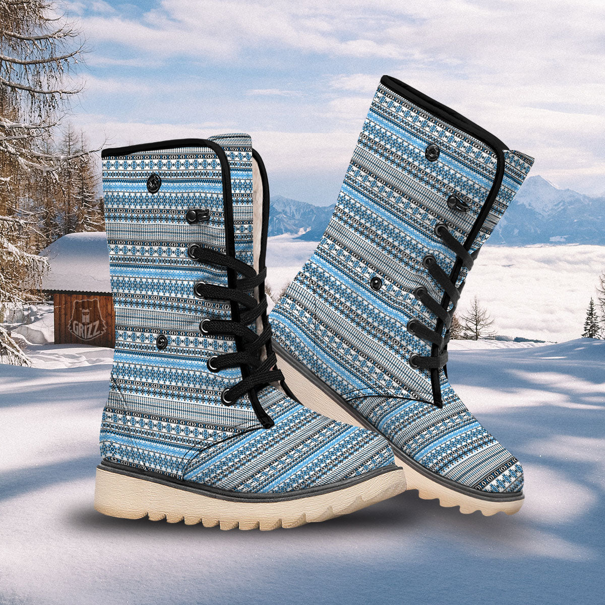 American Aztec Blue Native Print Pattern Snow Boots-grizzshop
