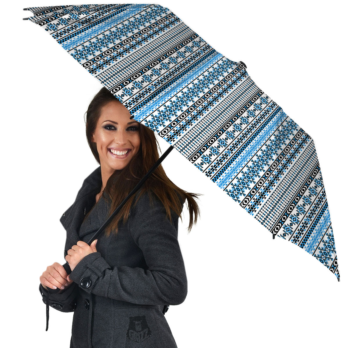 American Aztec Blue Native Print Pattern Umbrella-grizzshop