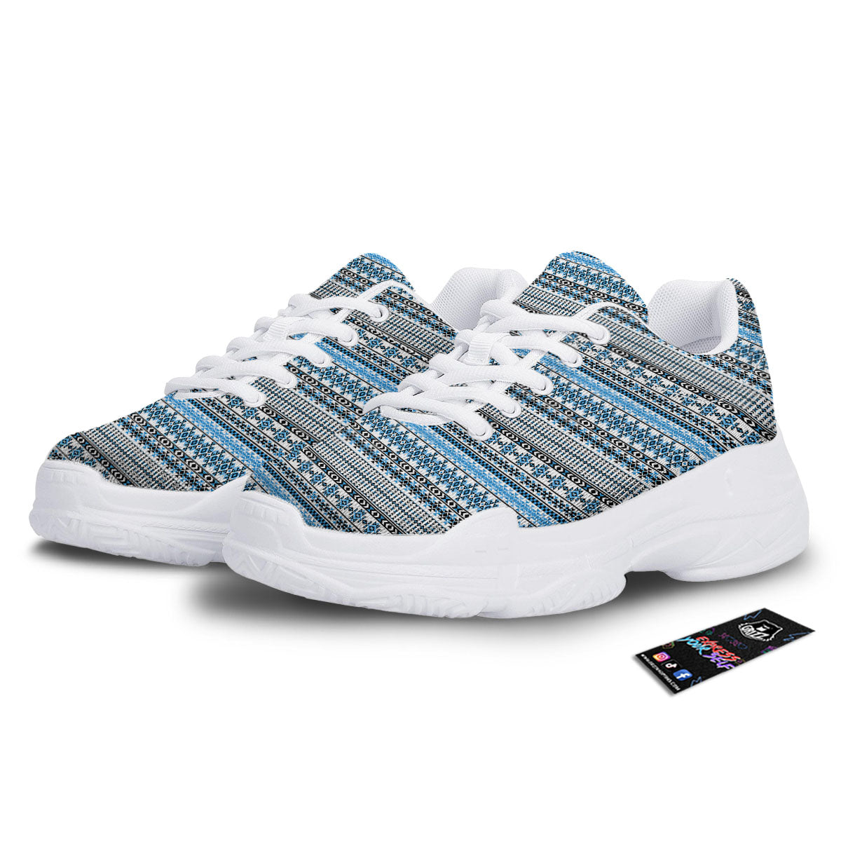 American Aztec Blue Native Print Pattern White Chunky Shoes-grizzshop