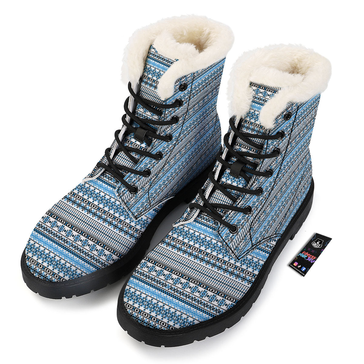 American Aztec Blue Native Print Pattern Winter Boots-grizzshop