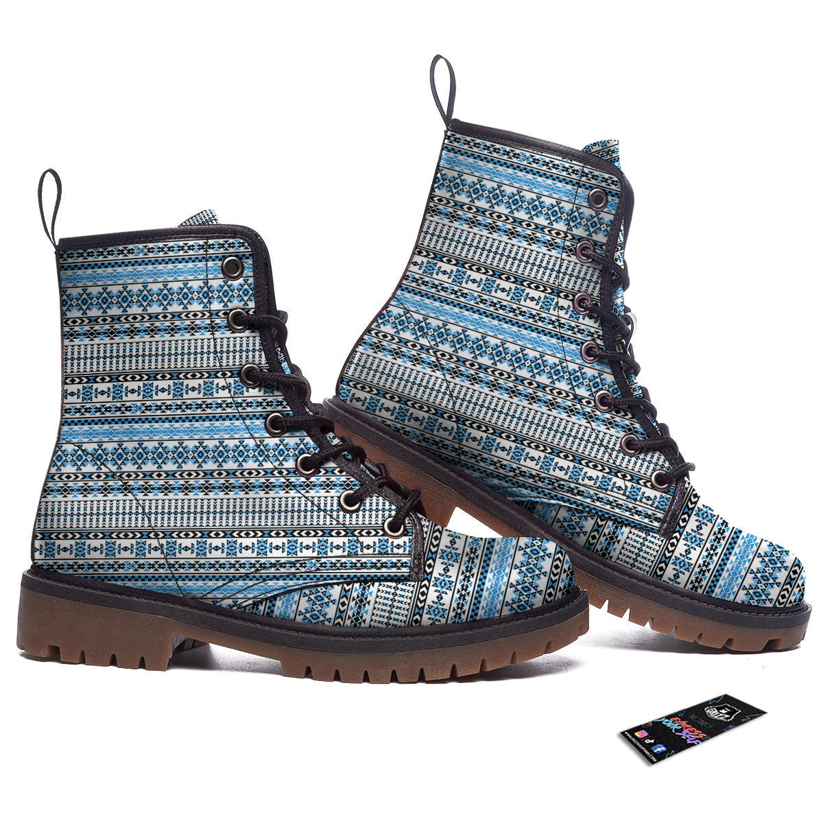 American Aztec Blue Native Print Pattern Work Boots-grizzshop