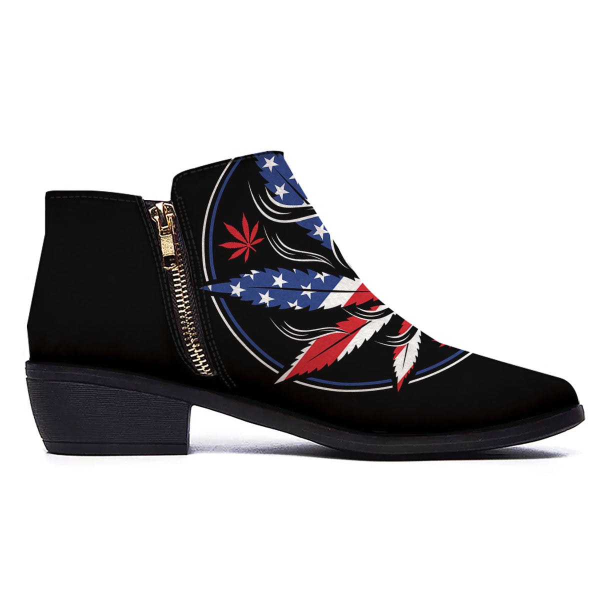 American Cannabis Leaf Flag Print Ankle Boots-grizzshop
