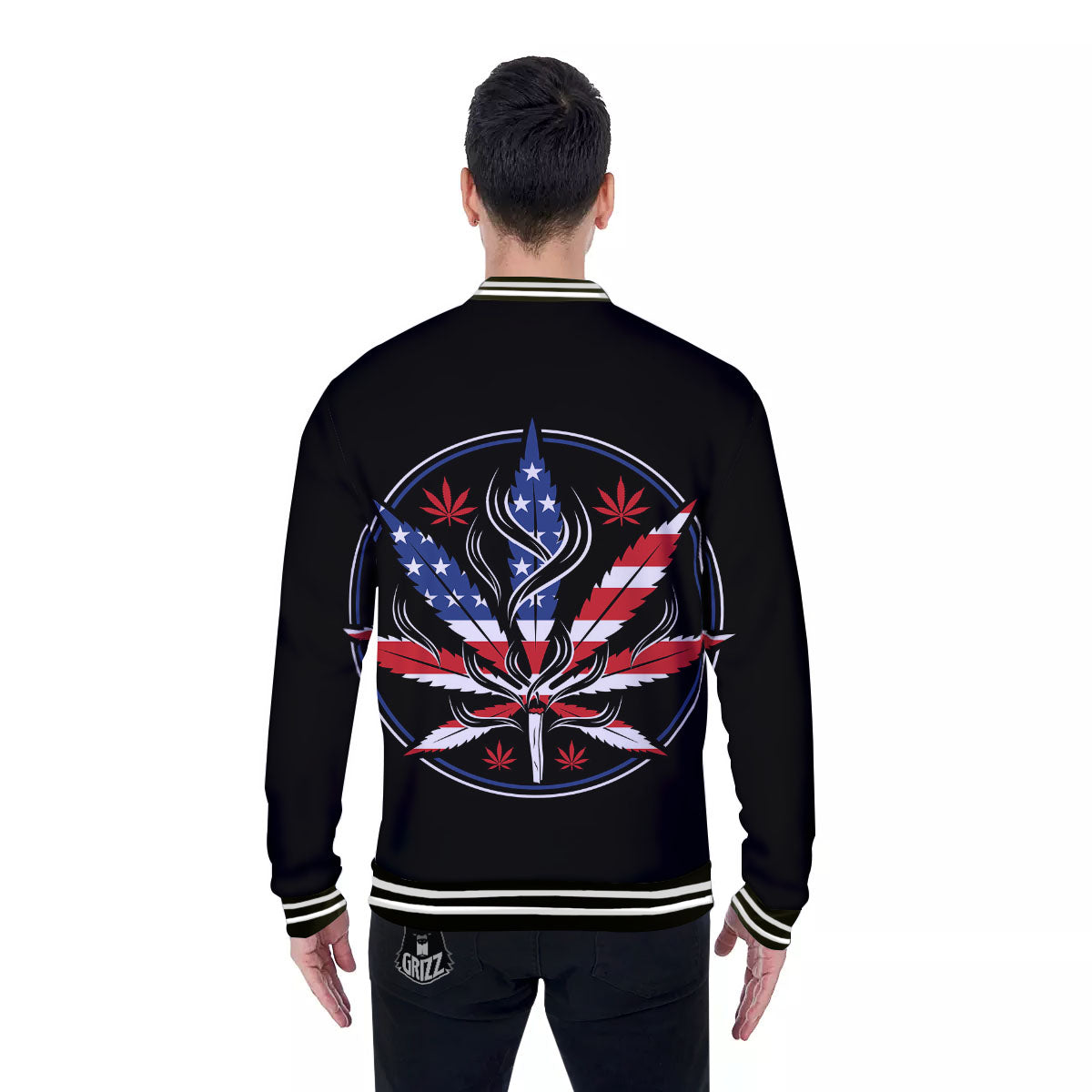 American Cannabis Leaf Flag Print Baseball Jacket-grizzshop