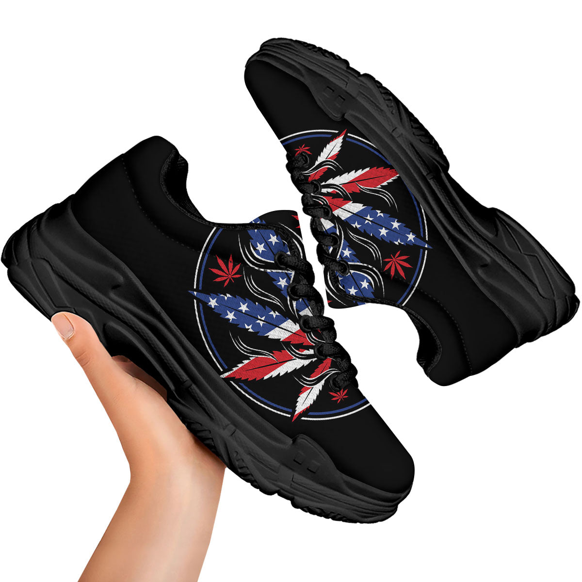 American Cannabis Leaf Flag Print Black Chunky Shoes-grizzshop