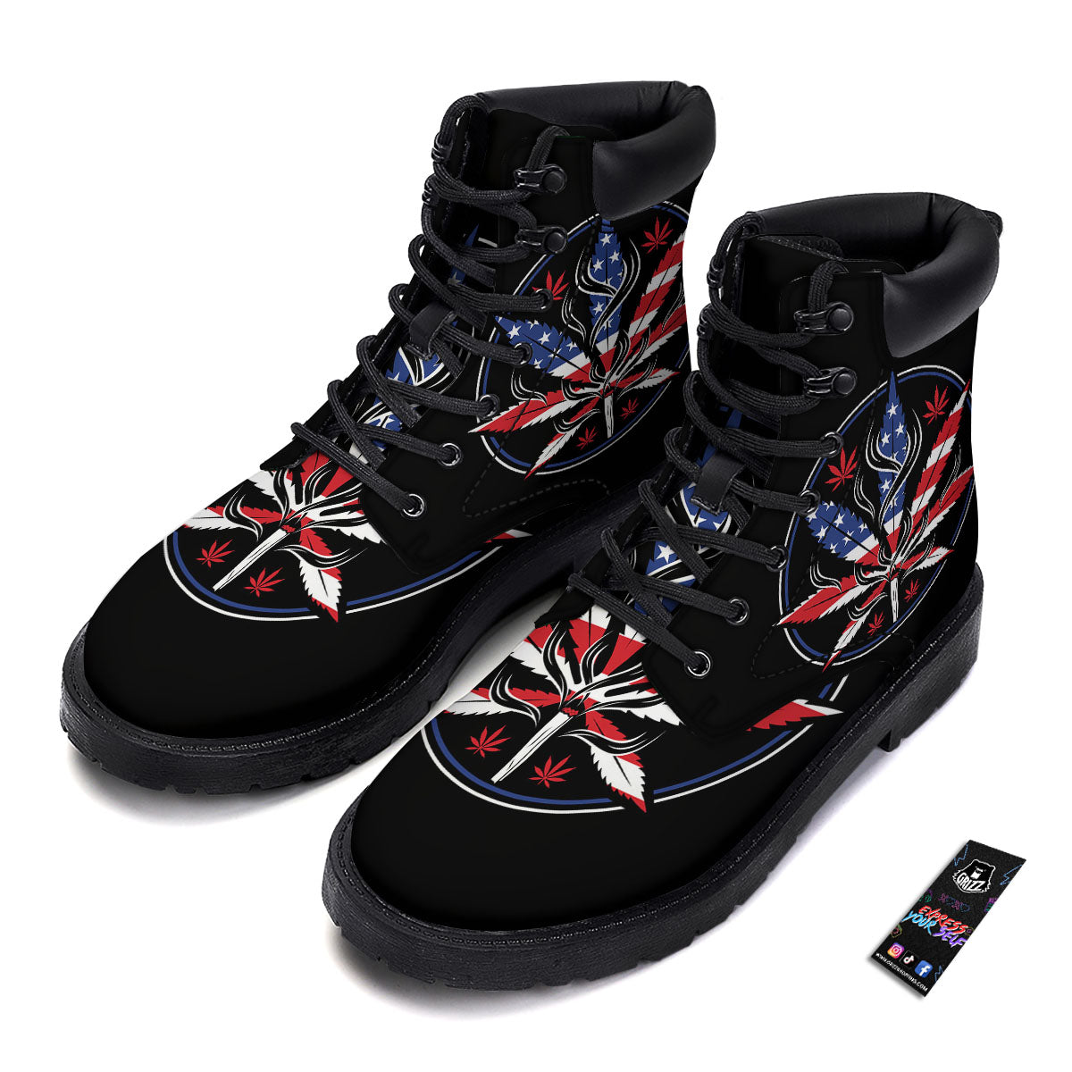 American Cannabis Leaf Flag Print Boots-grizzshop