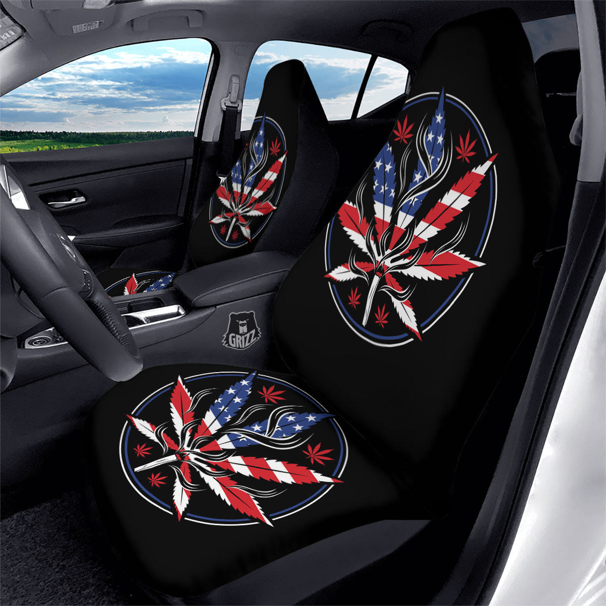American Cannabis Leaf Flag Print Car Seat Covers-grizzshop