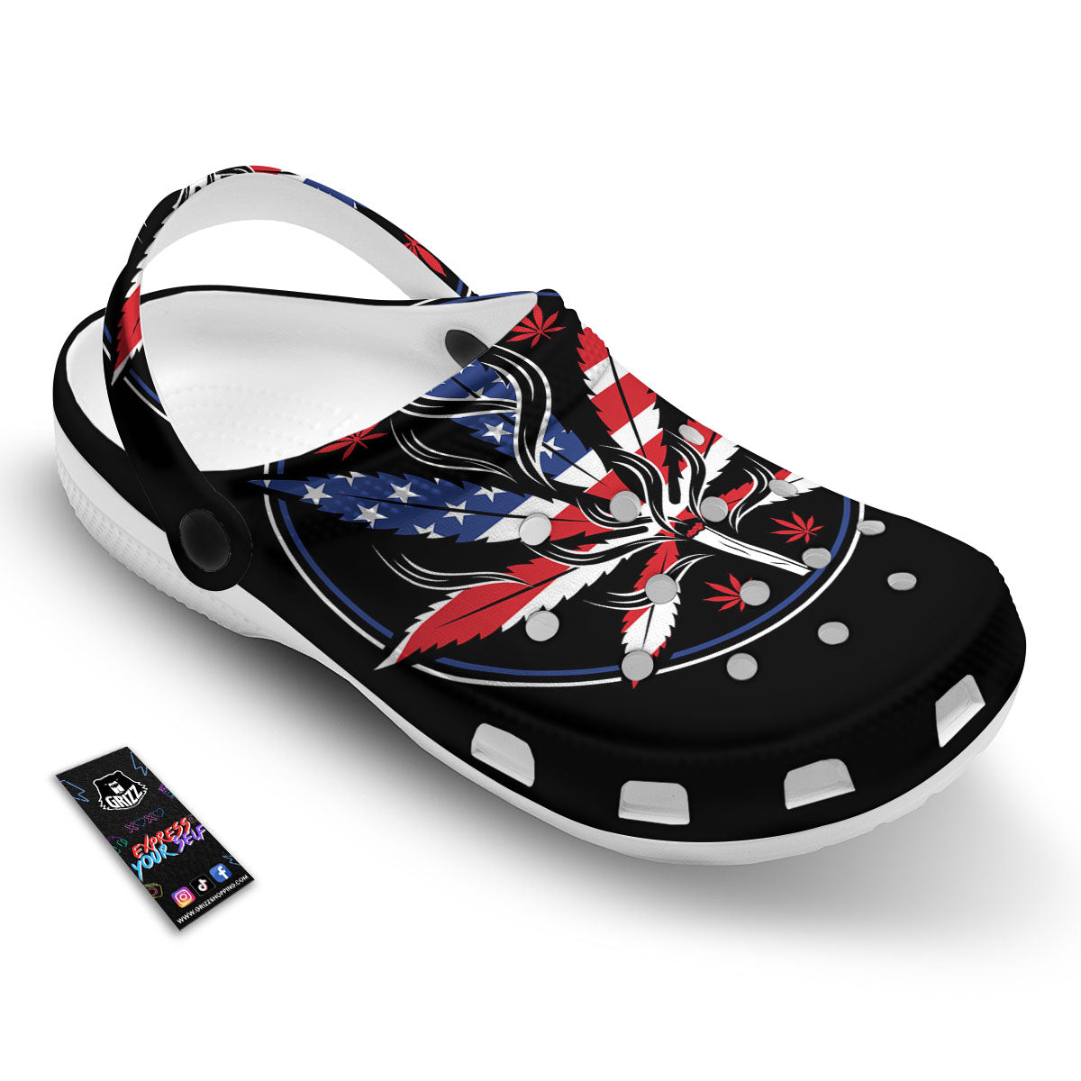 American Cannabis Leaf Flag Print Clog-grizzshop