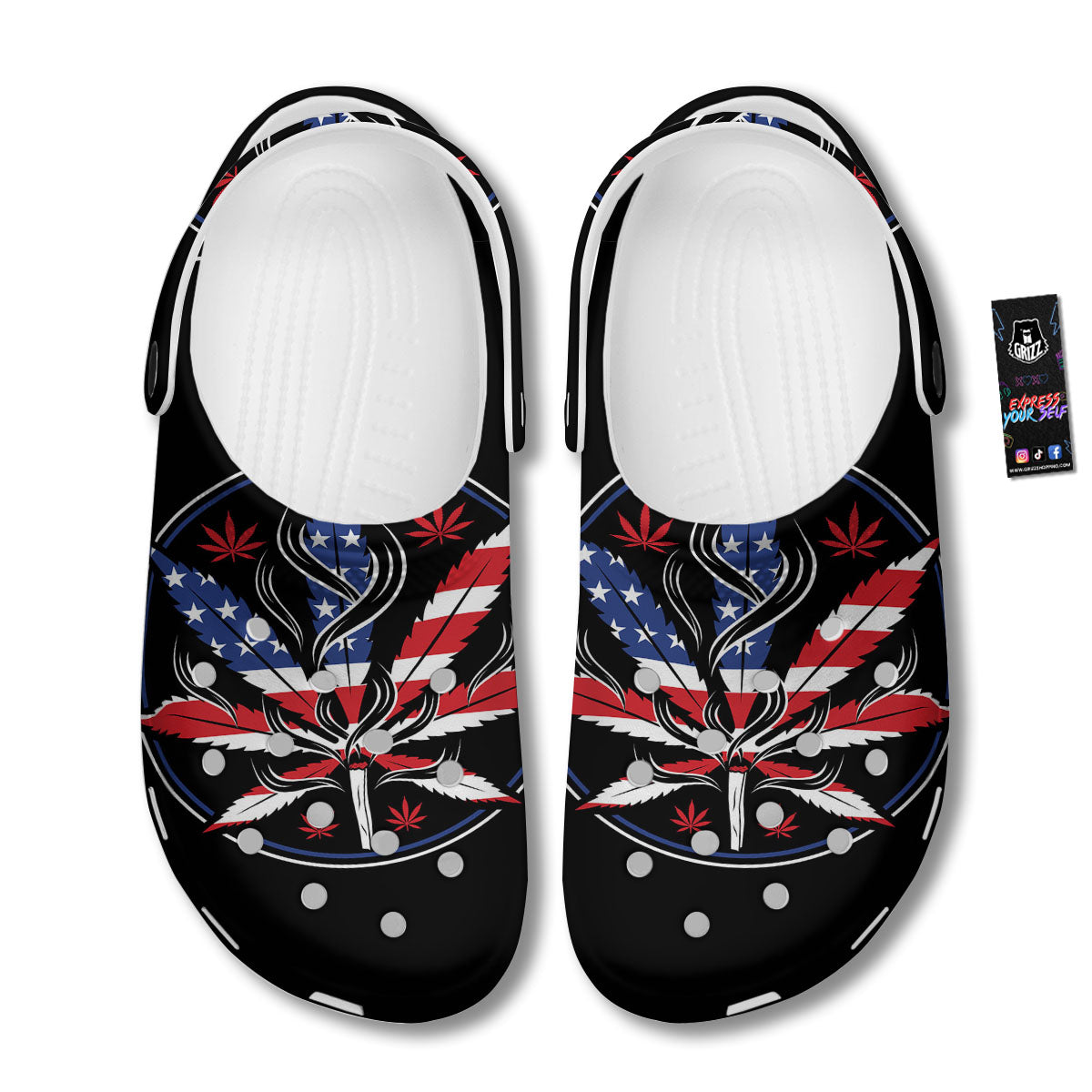American Cannabis Leaf Flag Print Clog-grizzshop