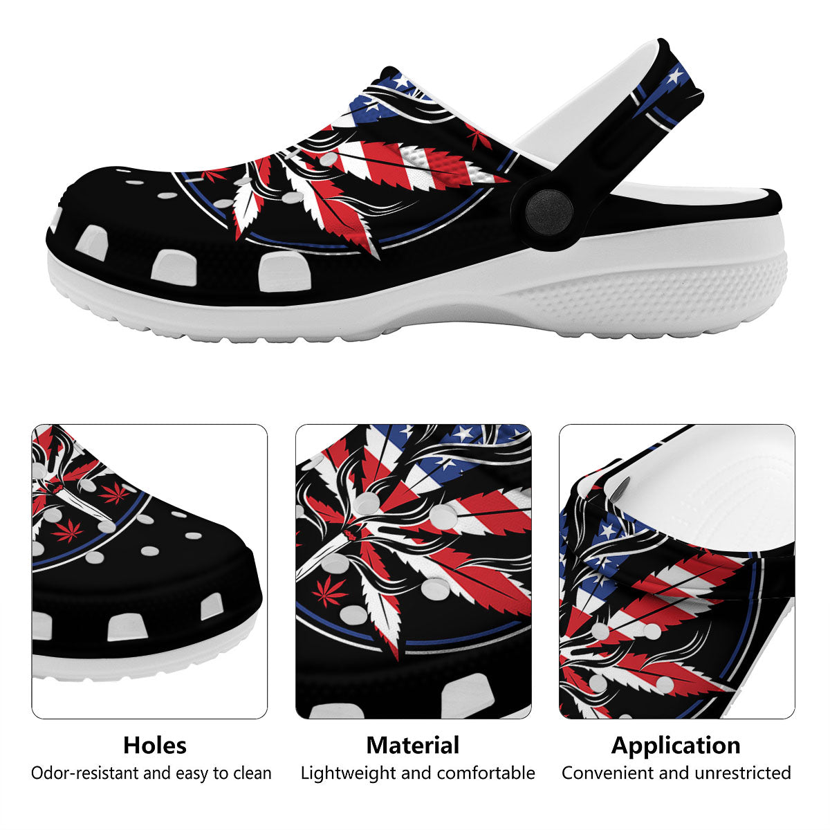 American Cannabis Leaf Flag Print Clog-grizzshop