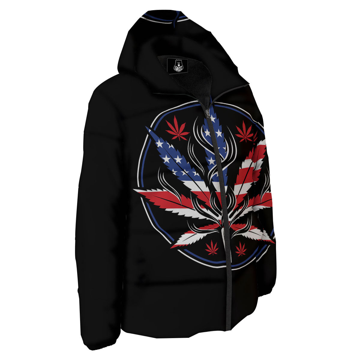 American Cannabis Leaf Flag Print Down Jacket-grizzshop