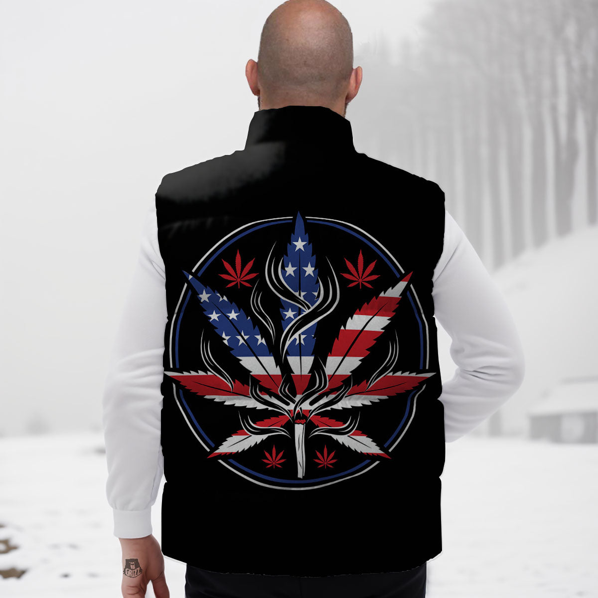 American Cannabis Leaf Flag Print Down Vest