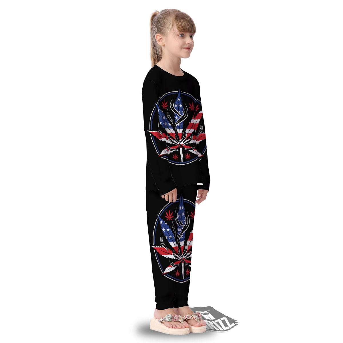 American Cannabis Leaf Flag Print Kid's Pajamas-grizzshop