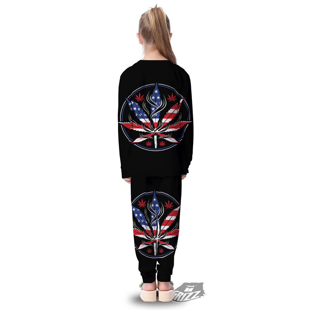 American Cannabis Leaf Flag Print Kid's Pajamas-grizzshop