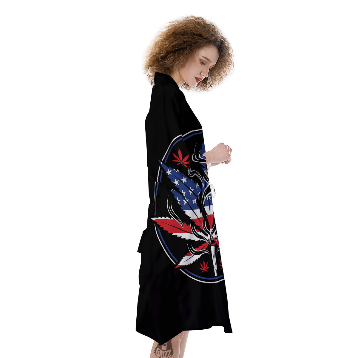 American Cannabis Leaf Flag Print Kimono-grizzshop