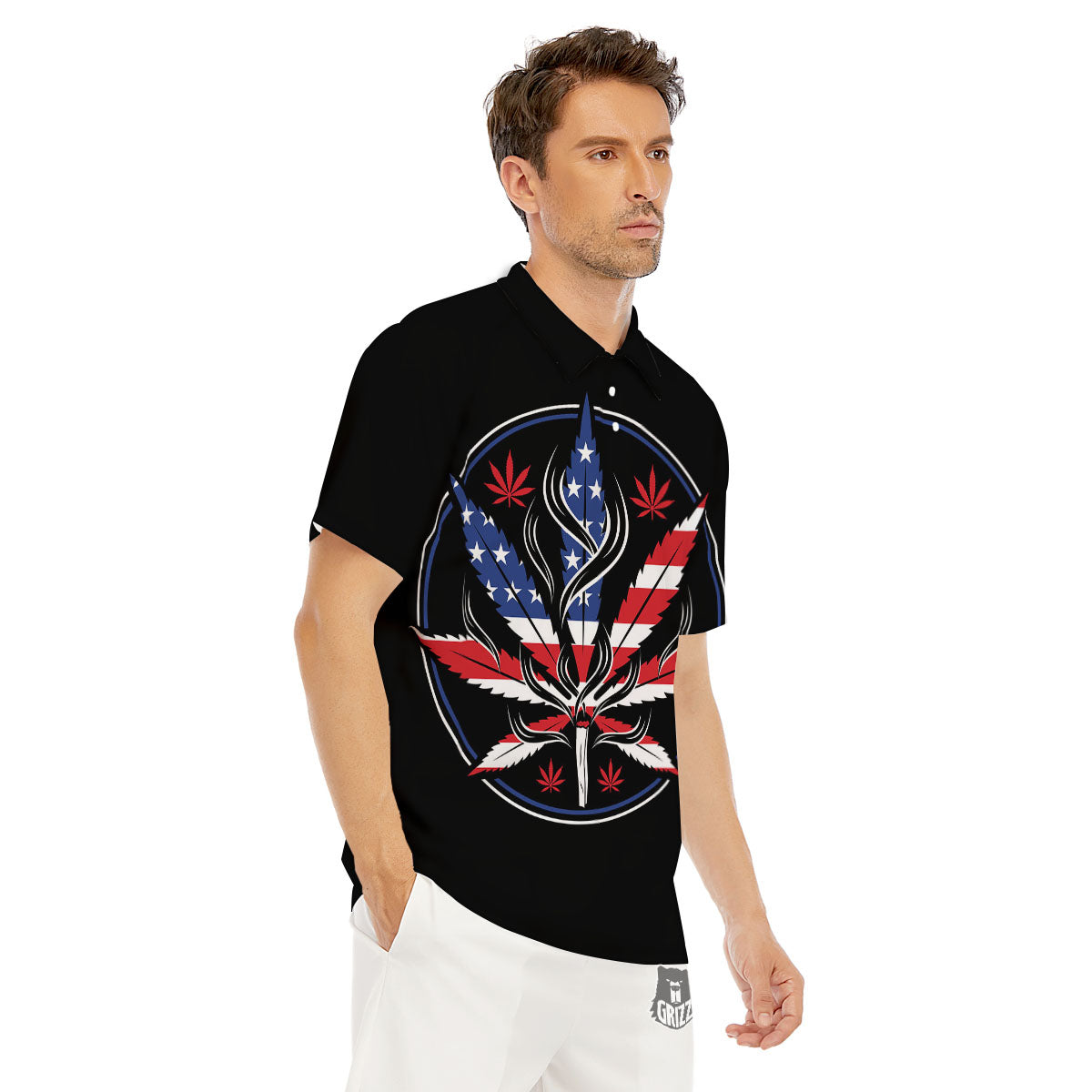 American Cannabis Leaf Flag Print Men's Golf Shirts-grizzshop
