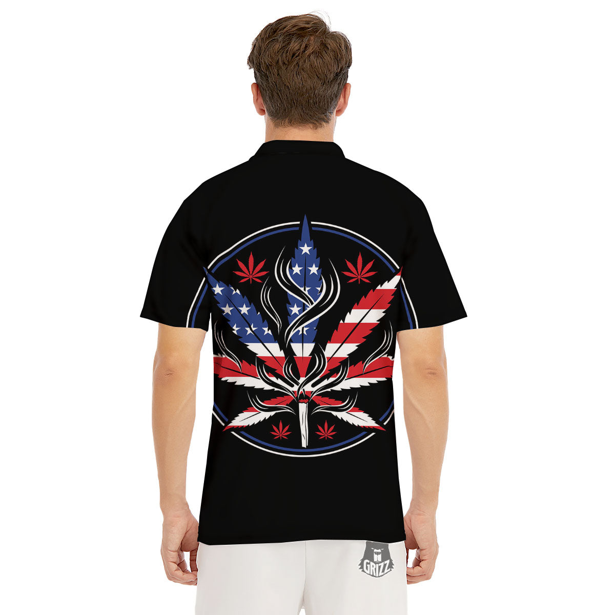 American Cannabis Leaf Flag Print Men's Golf Shirts-grizzshop