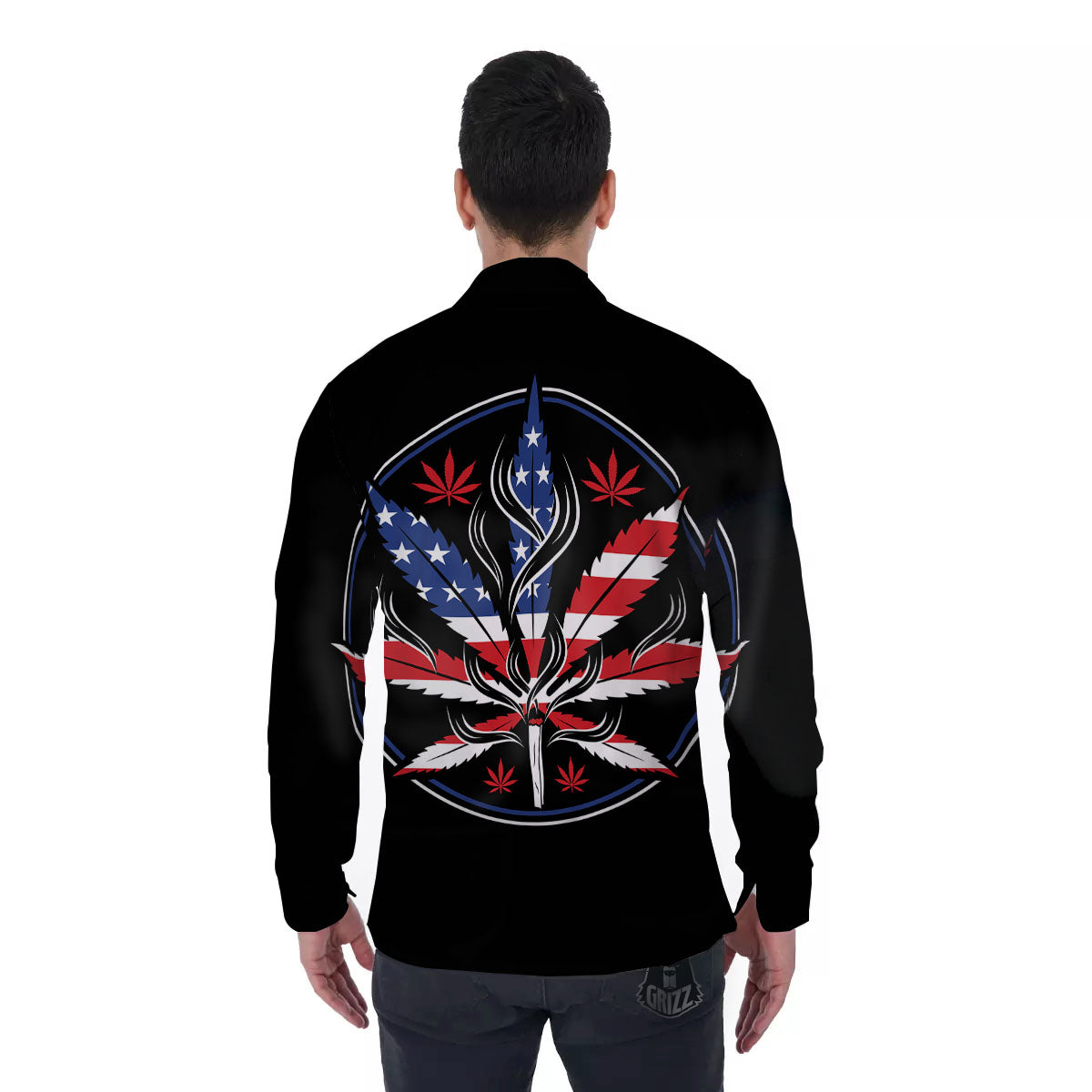 American Cannabis Leaf Flag Print Men's Long Sleeve Shirts-grizzshop