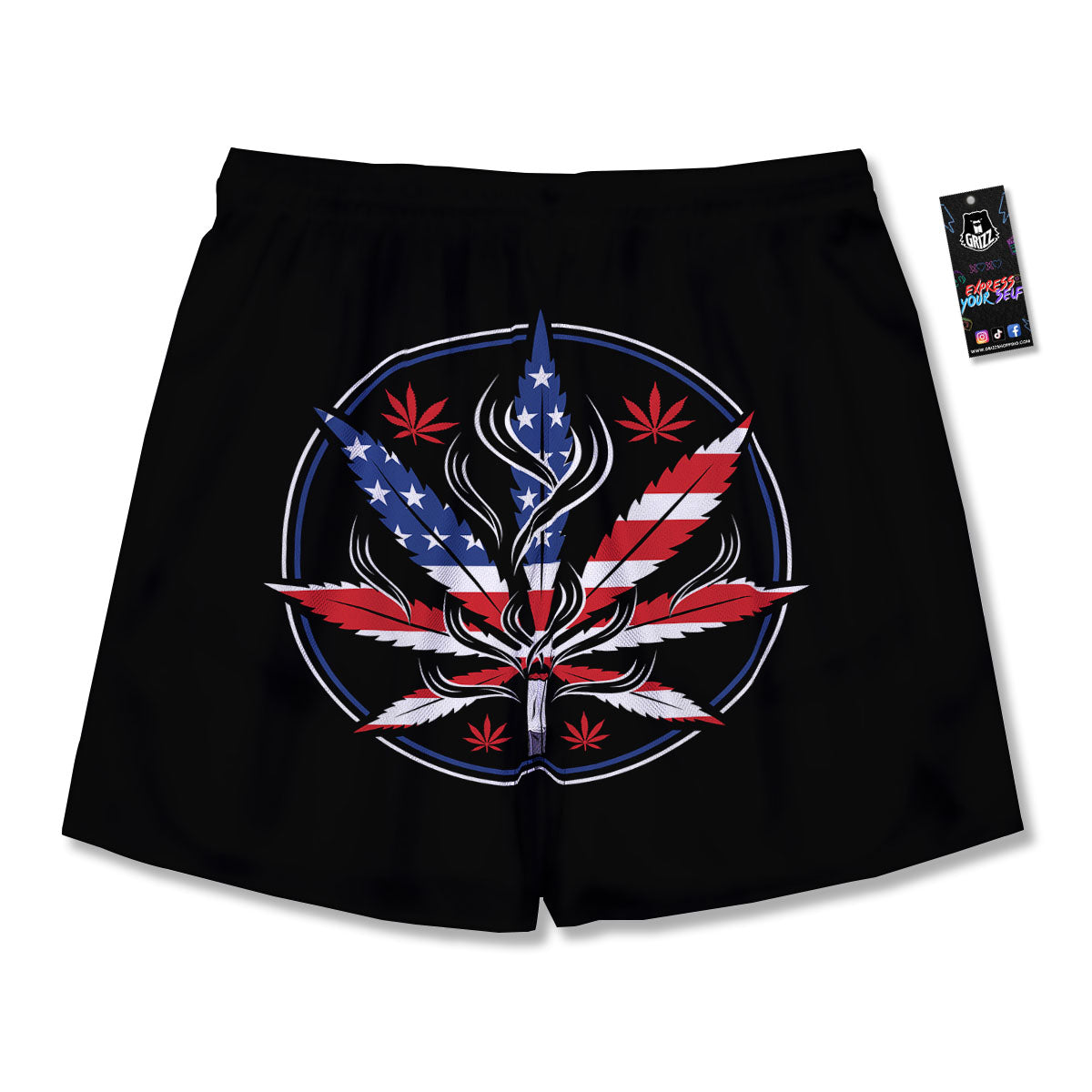 American Cannabis Leaf Flag Print Men's Running Shorts-grizzshop