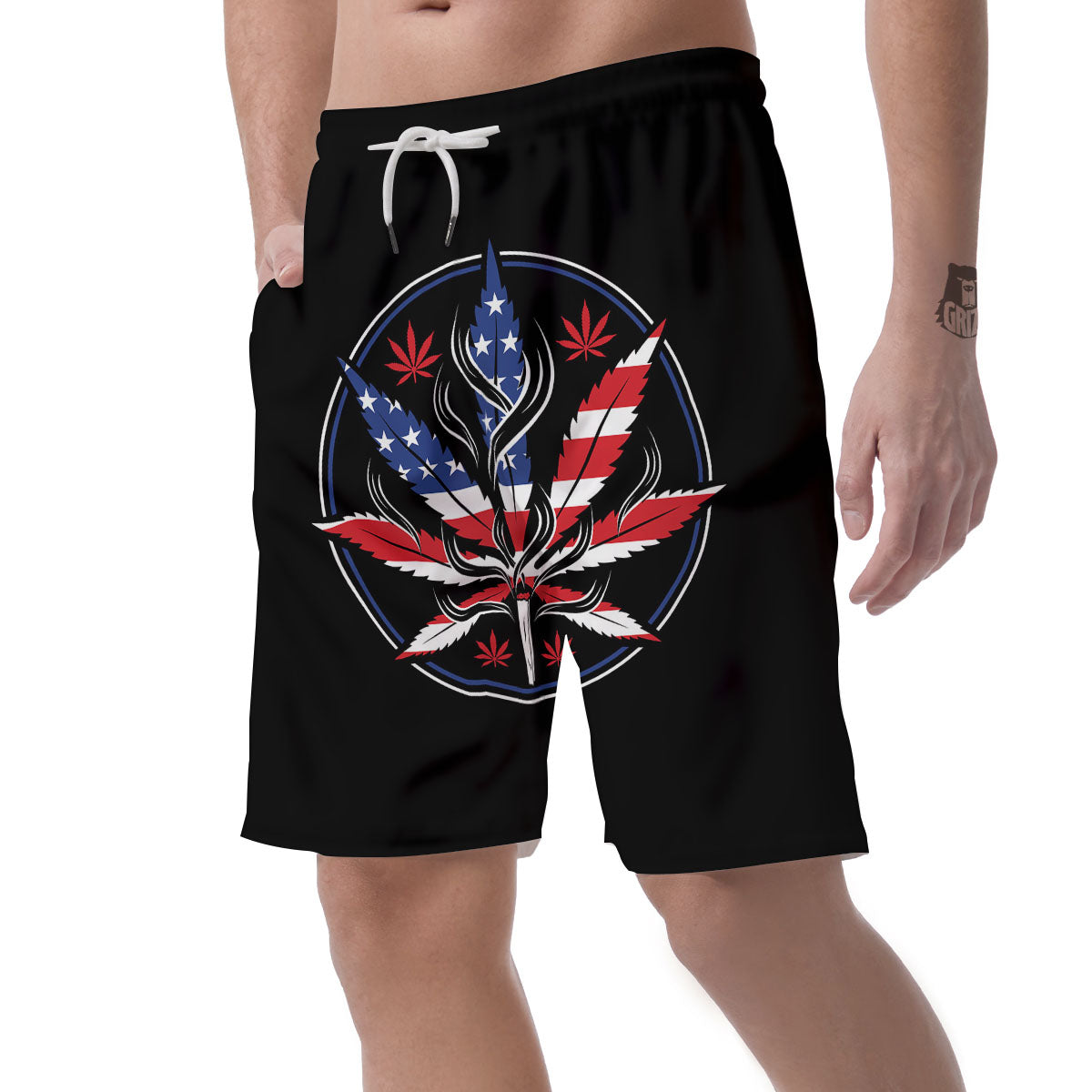 American Cannabis Leaf Flag Print Men's Shorts-grizzshop