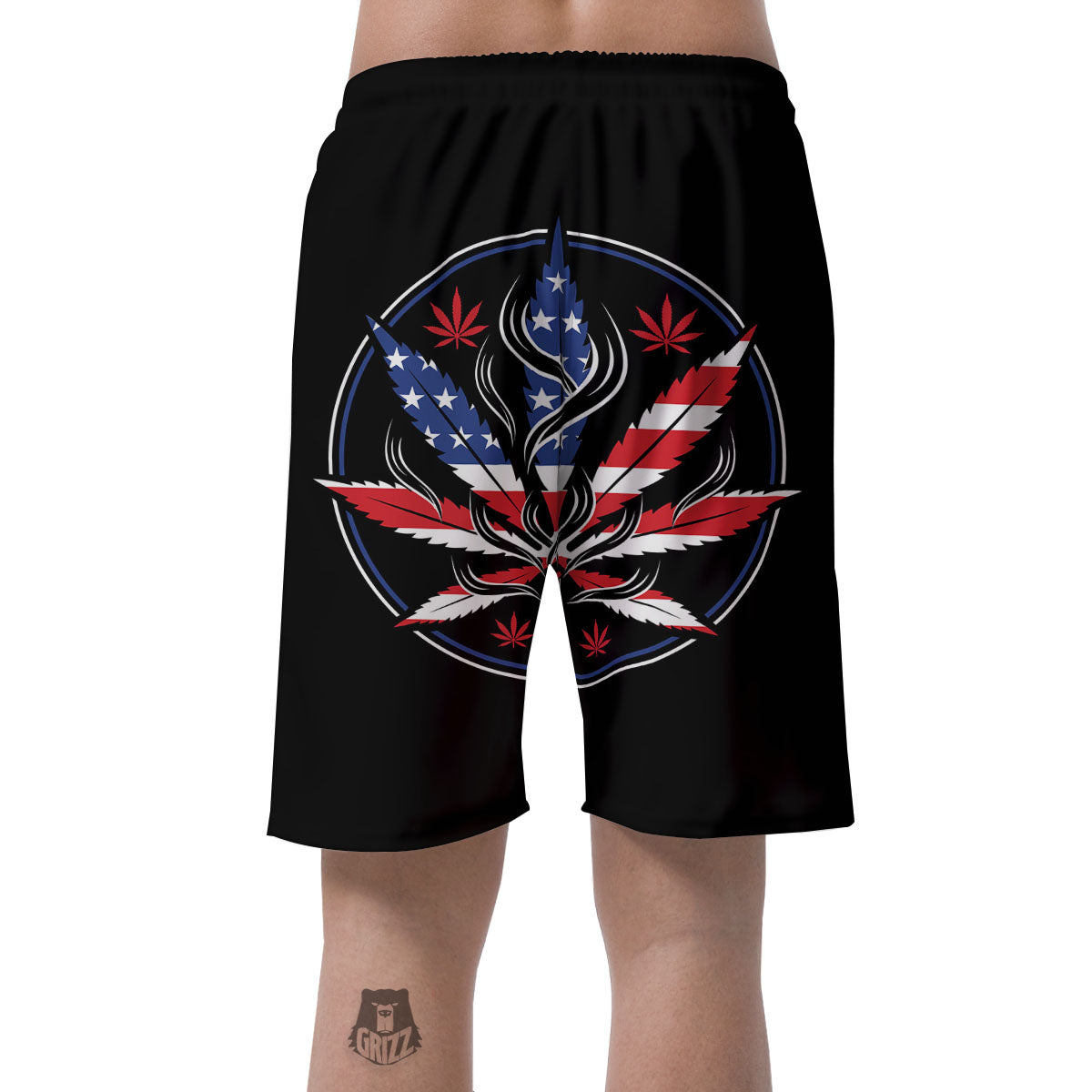 American Cannabis Leaf Flag Print Men's Shorts-grizzshop