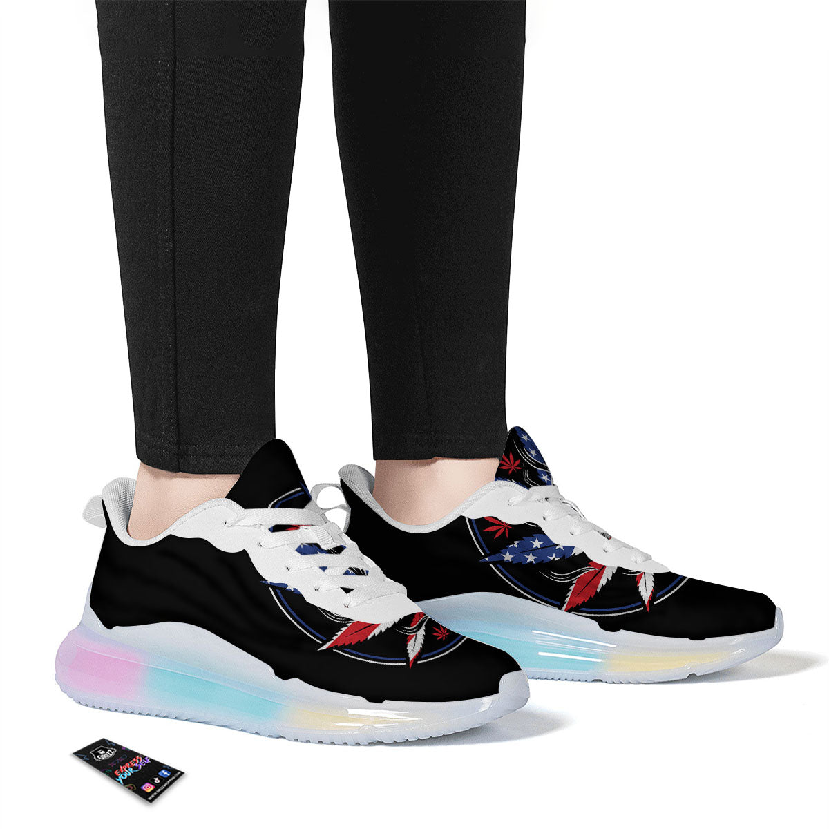 American Cannabis Leaf Flag Print Running Sneakers-grizzshop