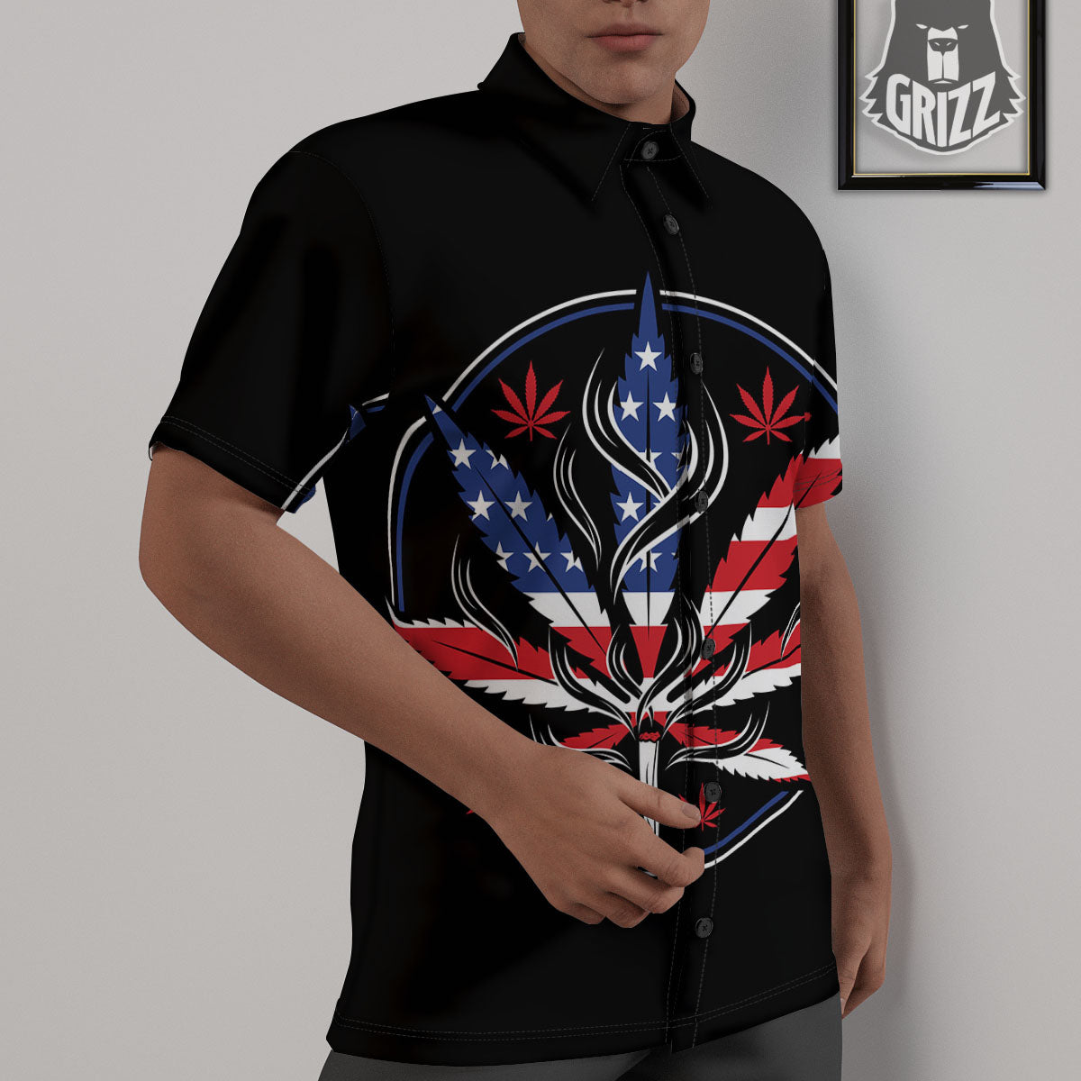 American Cannabis Leaf Flag Print Untucked Shirts-grizzshop