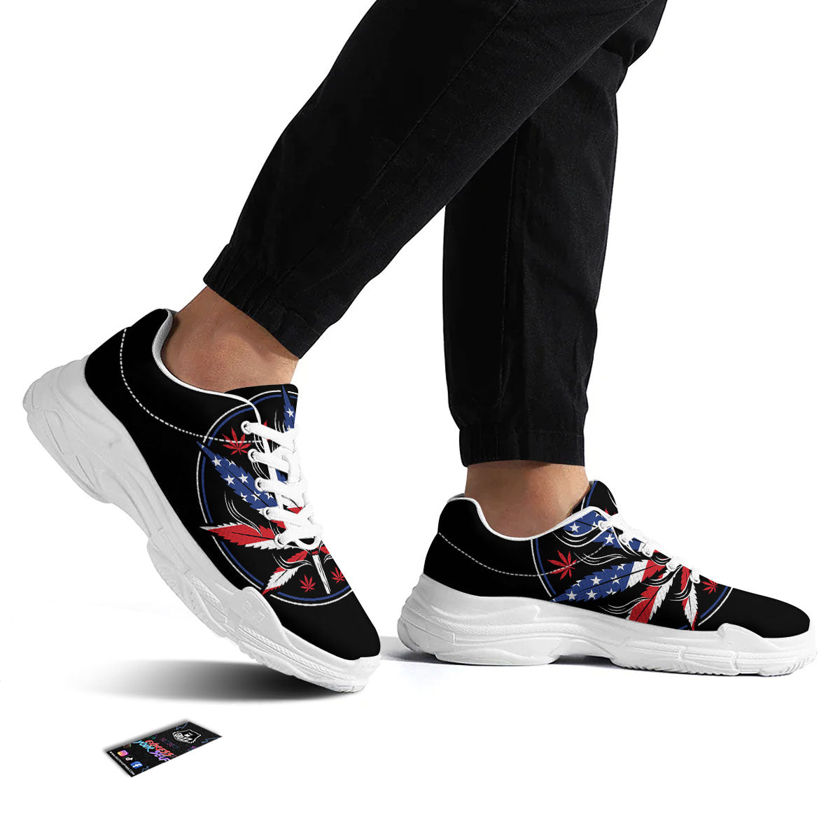 American Cannabis Leaf Flag Print White Chunky Shoes-grizzshop