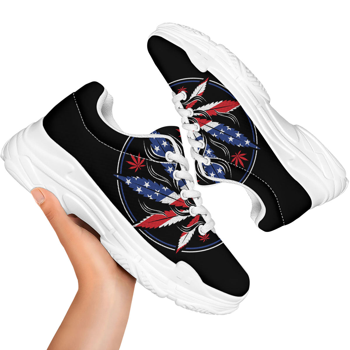 American Cannabis Leaf Flag Print White Chunky Shoes-grizzshop