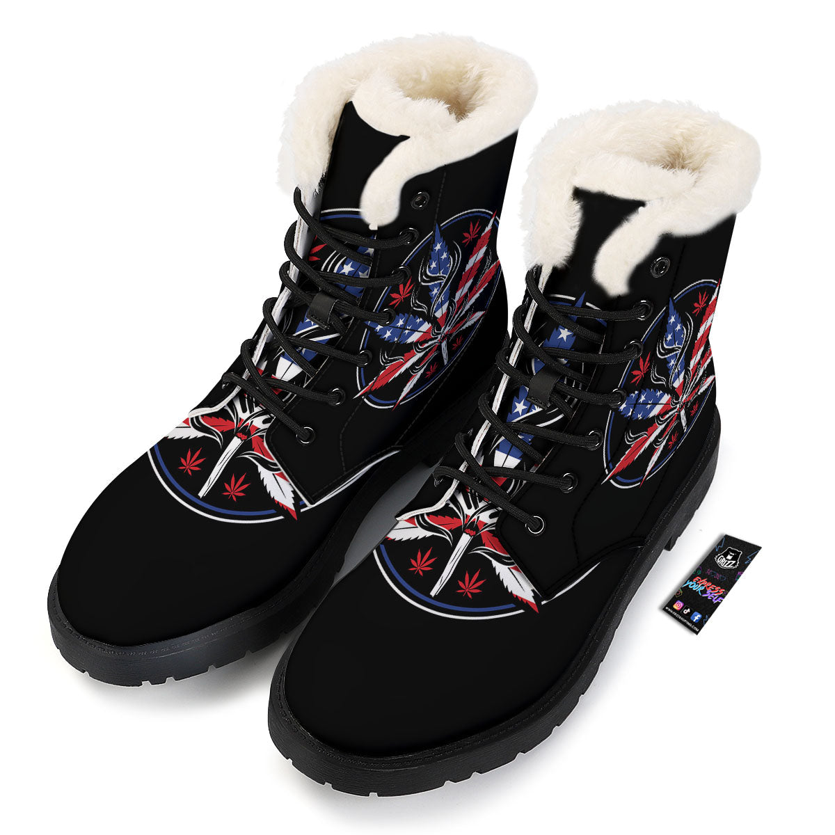 American Cannabis Leaf Flag Print Winter Boots-grizzshop