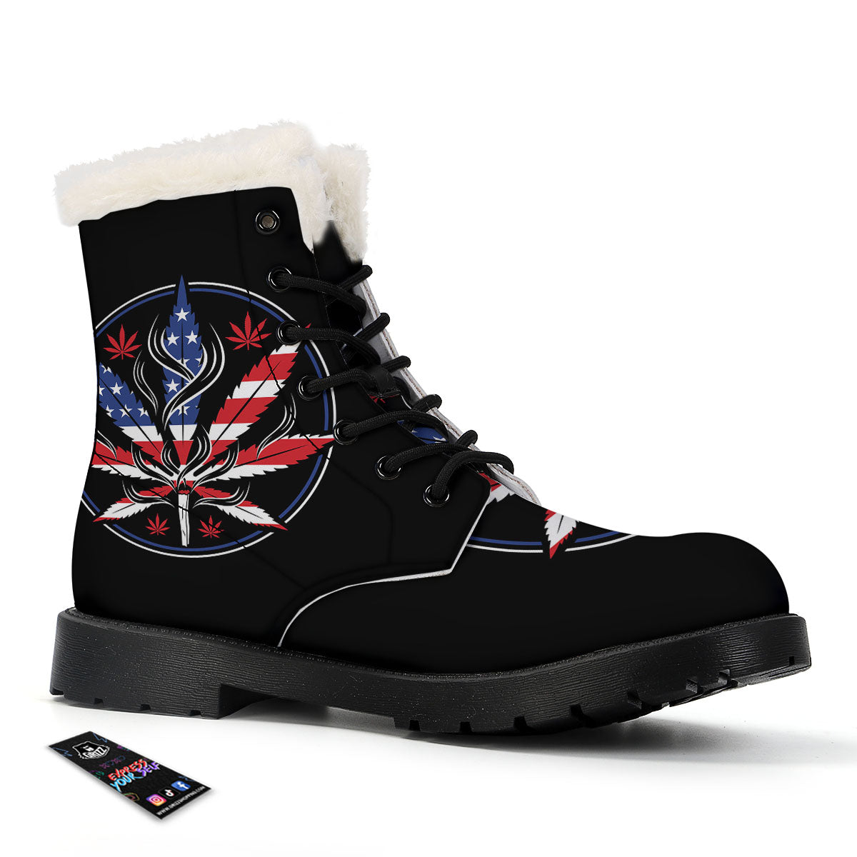 American Cannabis Leaf Flag Print Winter Boots-grizzshop