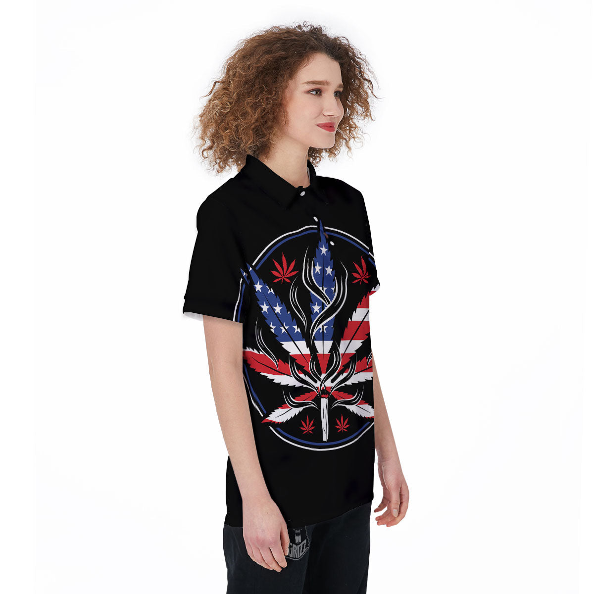 American Cannabis Leaf Flag Print Women's Golf Shirts-grizzshop