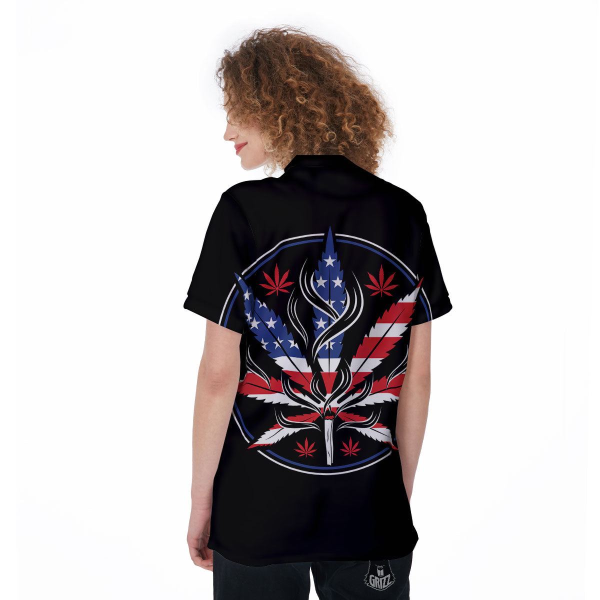 American Cannabis Leaf Flag Print Women's Golf Shirts-grizzshop