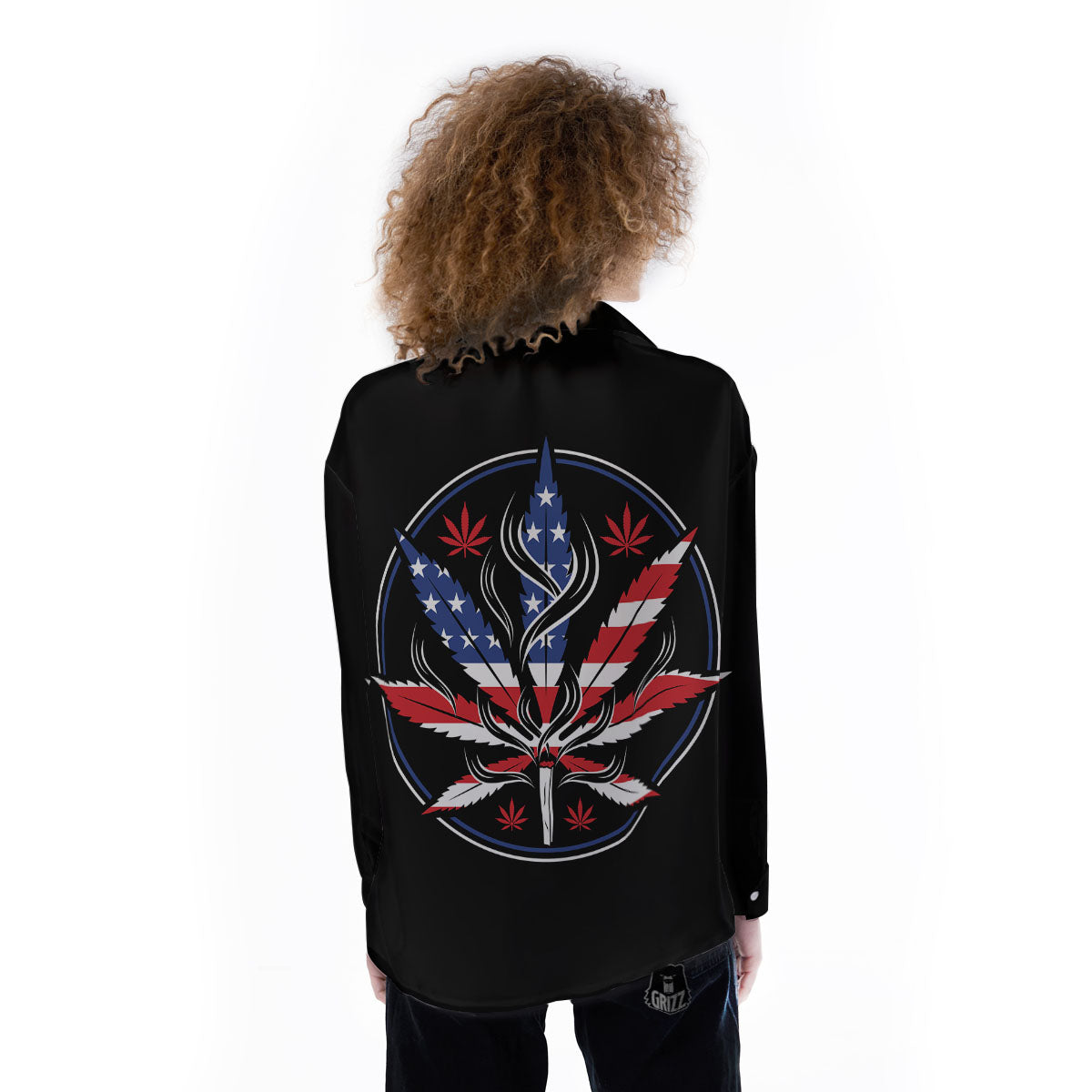 American Cannabis Leaf Flag Print Women's Long Sleeve Shirts-grizzshop