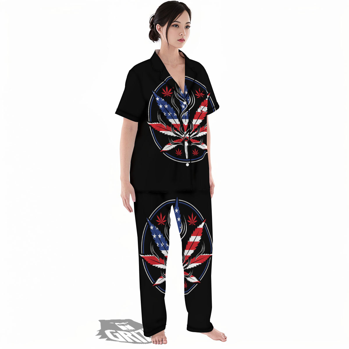 American Cannabis Leaf Flag Print Women's Pajamas Set-grizzshop