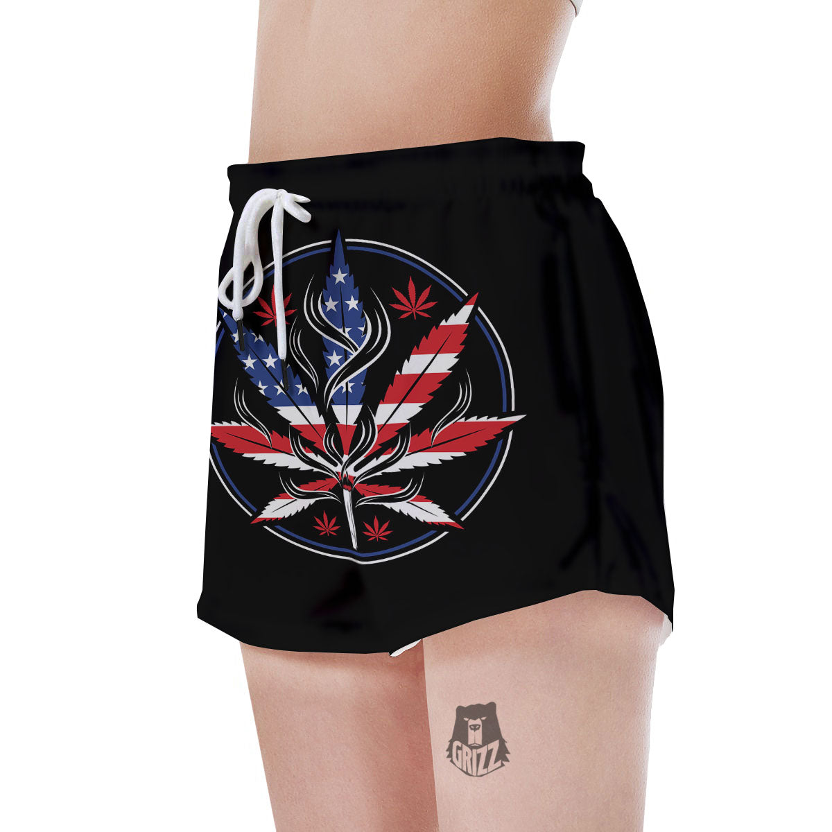 American Cannabis Leaf Flag Print Women's Shorts-grizzshop