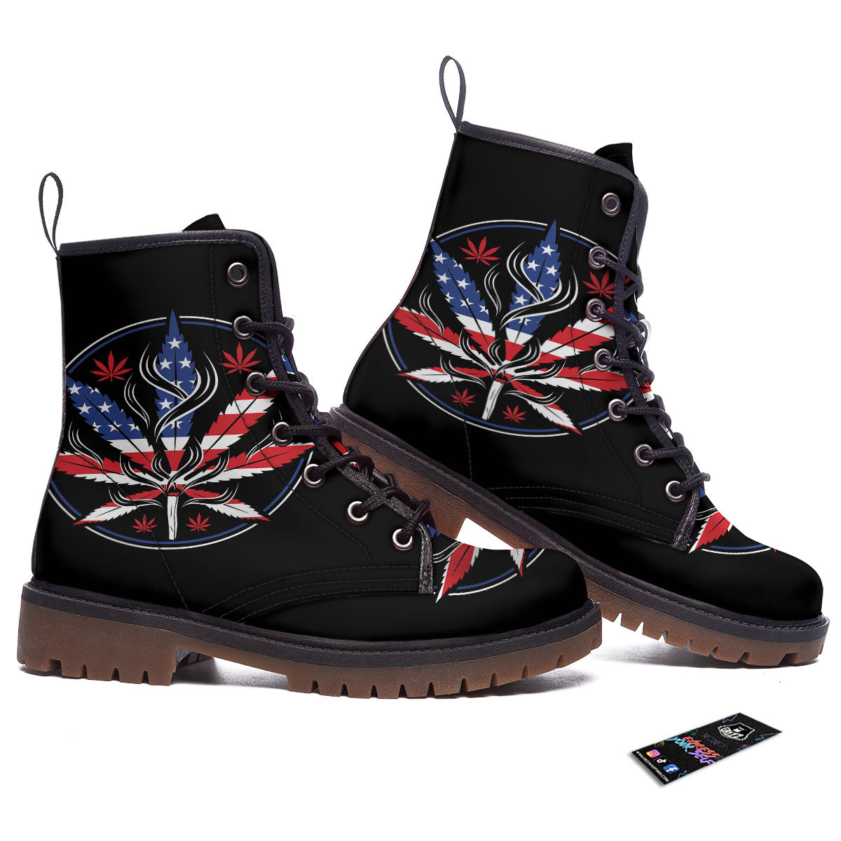American Cannabis Leaf Flag Print Work Boots-grizzshop