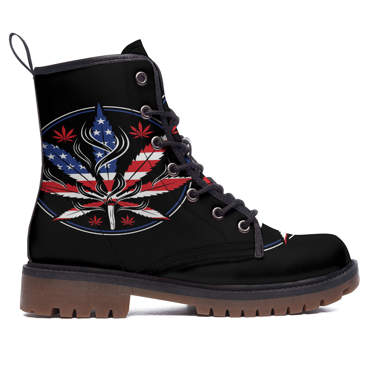 American Cannabis Leaf Flag Print Work Boots-grizzshop